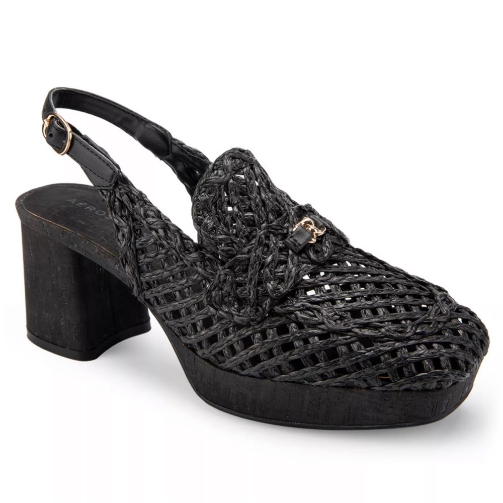 Aerosoles Women’s Santiago Black Raffia Heeled Loafers 
 Size 6.5